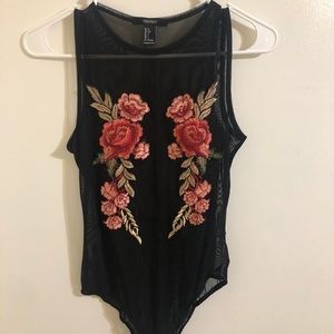 Rose Embroidered Mesh Bodysuit